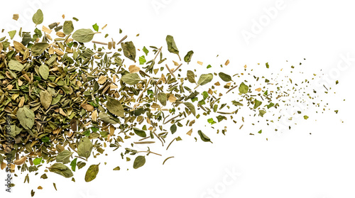 Dried mixed herbs and spices scattered on transparent background for cooking and seasoning