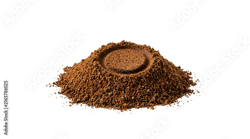 Freshly ground coffee pile isolated on transparent background for barista and packaging design use