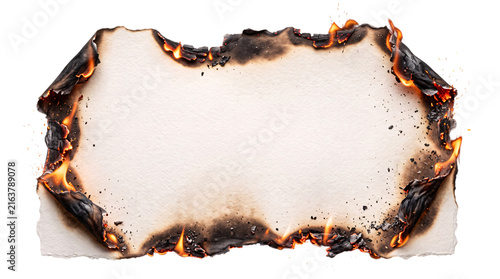 Fotografie Blank paper sheet with jagged burning edges and isolated on png transparent back