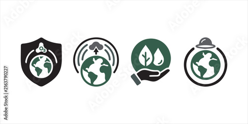 International Day for the Preservation of the Ozone Layer: Minimal vector line icon of Earth protected by an atmospheric layer shield, ideal for climate change, eco protection, and ozone preservation 