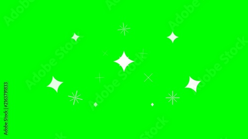 White glowing sparkles and magic stars animation elements on a bright green background