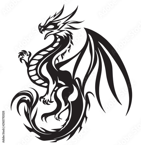 Majestic Mythological Dragon Flying With Strong Wings Vector Graphic