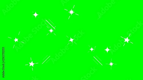 Glowing white stars and sparkles animation on green screen background for video editing