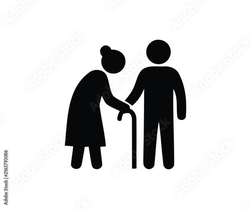 Elderly Couple Walking Together Family Support and Senior Care Icon