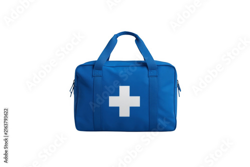 Blue first aid kit bag with medical cross symbol