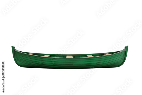 Green wooden rowboat cutout on transparent background