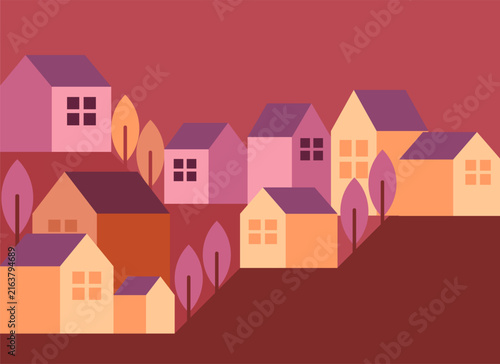 Flat Illustration of a Small Town