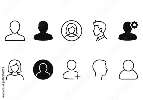 Collection of diverse user profile icons in simple line and solid styles