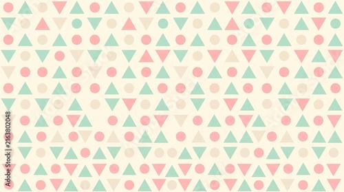 Seamless Geometric Pattern of Pastel Triangles and Circles in Pink, Mint and Cream | Minimal Modern Flat Vector Background