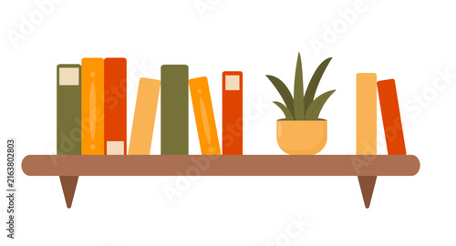 Bookshelf with Books and Plant
