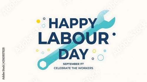 Happy labour day celebrate the workers greeting card design with blue wrench celebration industry