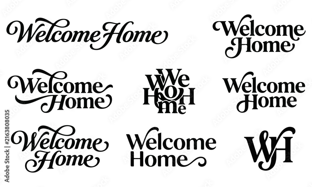 Obraz premium Collection of decorative welcome home typography and monogram lettering styles