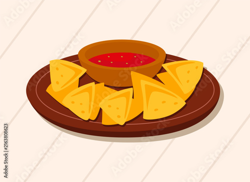 Illustration of Nachos with Salsa Dip