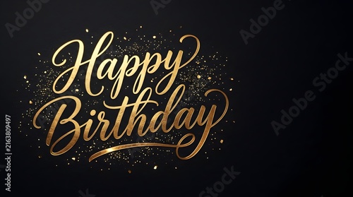 Happy birthday golden typography glitter black background card