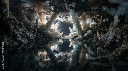 Obraz na płótnie Crystal cave with water reflection