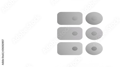 Minimalist abstract shapes and colorful buttons on white background