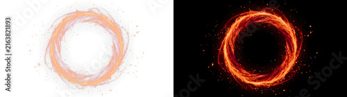 Radiant circular ring of swirling orange flames featuring bright glowing embers and dynamic fire motion captured on transparent background