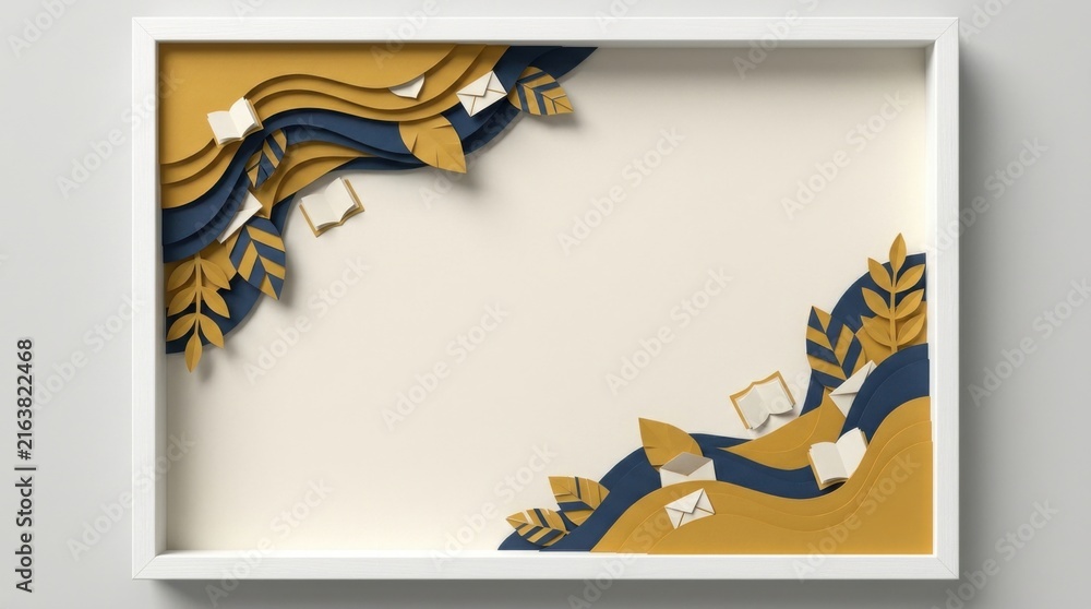 Fototapeta premium Elegant Blue and Gold Education Border With Large Blank Copy Space