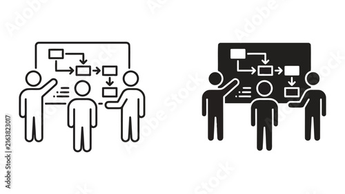 Team brainstorming and workflow process planning icon set with perfect for proje