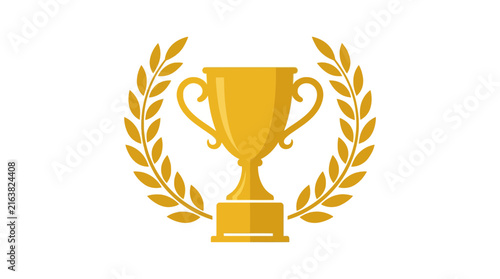 Golden Trophy with Laurel Wreath Isolated on Transparent Background
