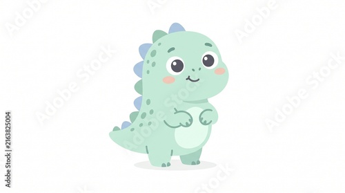 Cute Pastel Mint Green Baby Dinosaur Character with Tiny Spikes and Curious Expression | Soft Flat Vector Illustration