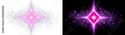 Radiant purple starburst flare featuring sharp diamond geometric shapes with soft mystical nebula particles and cosmic glowing light on transparent background