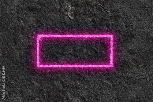 Glowing pink neon rectangle frame on dark textured background for modern graphic design.