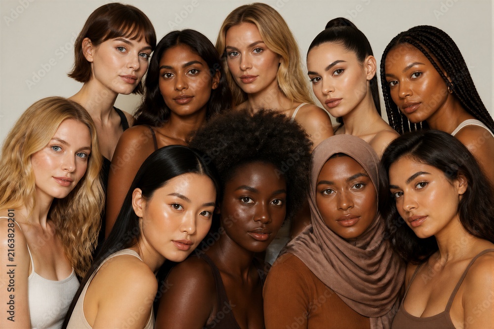 Fototapeta premium Diverse group of women posing together in studio portrait closeup