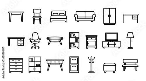 Black outline furniture icons for floor plan and interior.