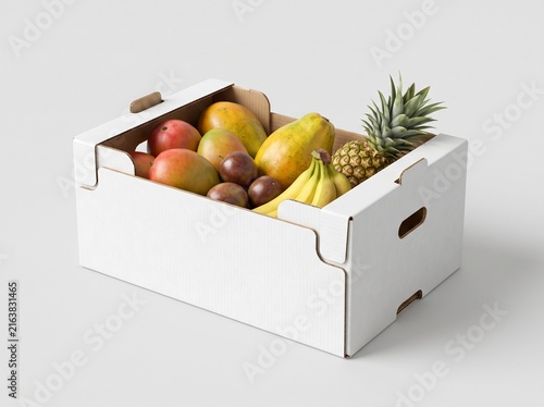White Cardboard Fruit Box with Assorted Tropical Fruits