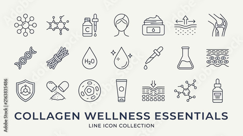 Collagen wellness and skincare beauty line icons.