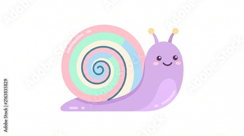 Cute Pastel Lavender Snail Character with Spiral Shell and Gentle Smile | Soft Flat Vector Illustration Isolated on White Background