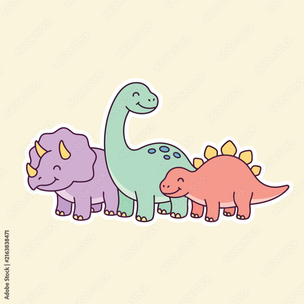 Fototapeta premium Cute colorful cartoon dinosaur characters sticker illustration