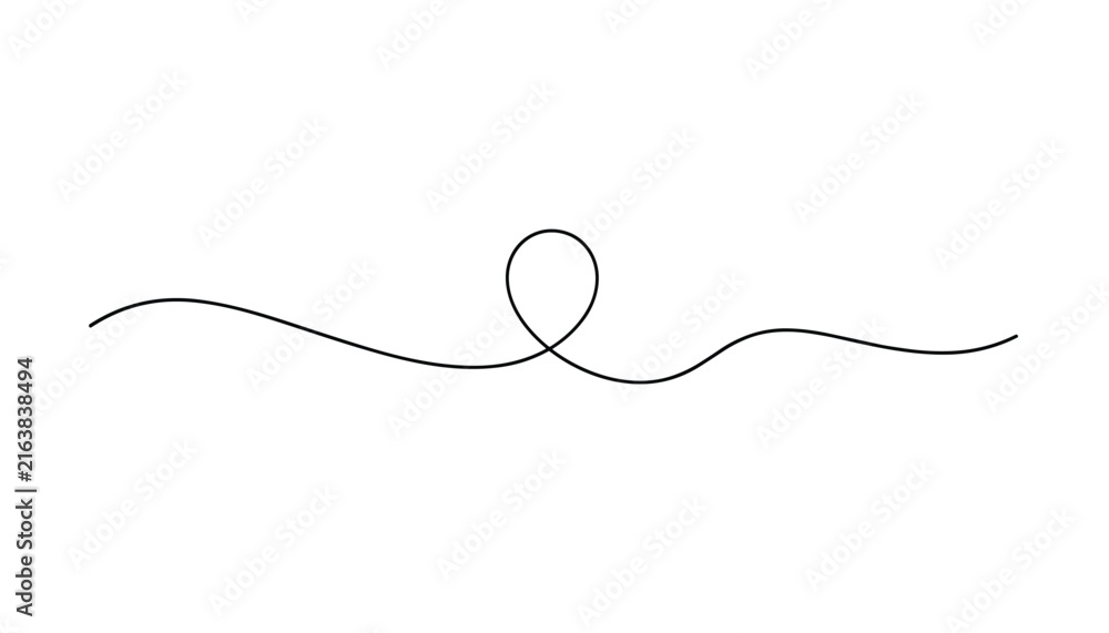 Obraz premium Simple line art element of a continuous swirling flourish or loop in black on a white background, useful for decorative borders.