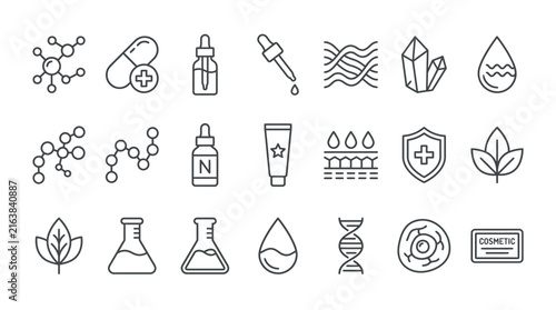 Cosmetic science and laboratory skin care icons.