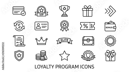 Customer loyalty and reward program icons.