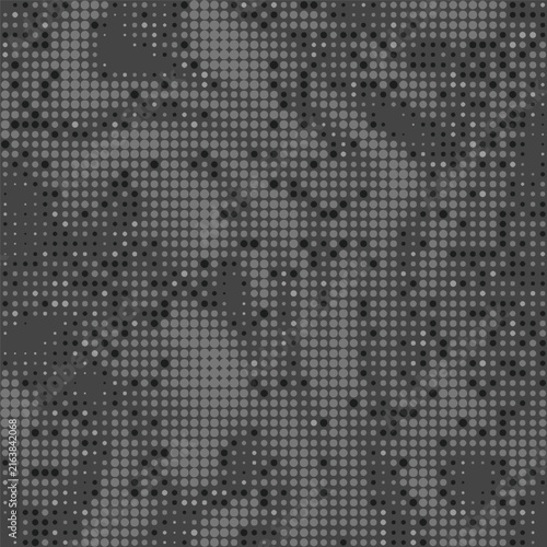 Digital dot half tone black camouflage texture, seamless pattern. Urban military clothing style, masking dotty camo repeat print. Vector monochrome background
