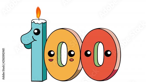 100th Anniversary Celebration. Cartoon Character Anniversary Date Animation, Alpha Channel. Cartoon