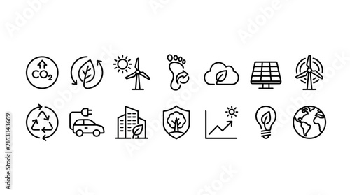 Eco friendly and sustainability line icon set.