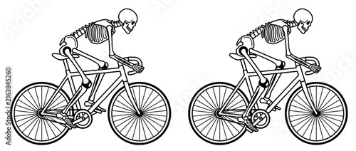 Skeleton riding a bicycle, isolated on white background