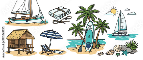 Tropical Beach Vacation Elements Isolated