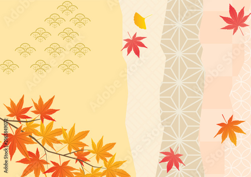 秋の和風紅葉装飾フレーム背景