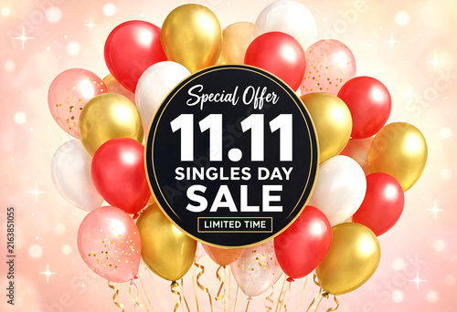 Colorful balloons with special offer sign for singles day sale celebration event promotion
