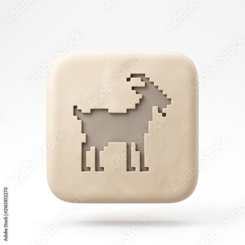 Premium 3D Matte Clay Pixel Goat Icon on Rounded Square