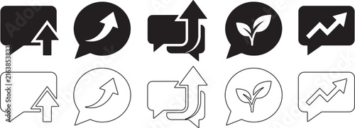 Growth speech bubble icon set black silhouette for business website.