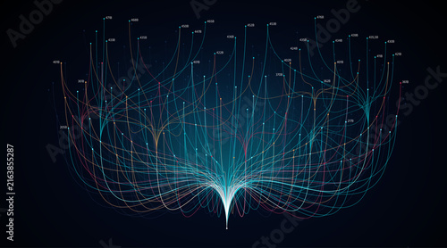 Canvas Print Abstract neural network structure with glowing cyan and orange nodes representin