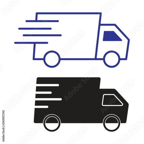 Blue and black delivery truck icon set with speed lines Vector