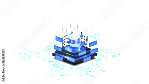 AI agent automation isometric vector illustration. robot assistant dashboard automation management system concept with digital machine learning.