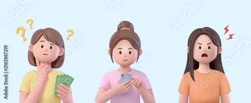 Collection of 3D Female Characters Expressing Emotions