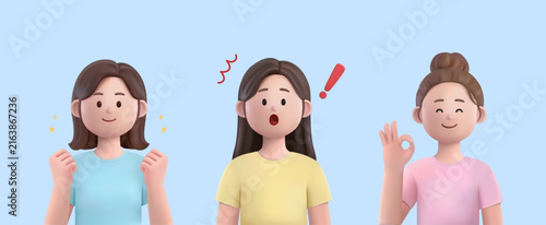Collection of 3D Female Characters Expressing Emotions